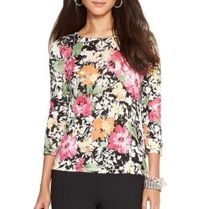 Lauren Ralph Lauren 100% Linen Top Womens Sz L Boho Floral Long Sleeve Artsy